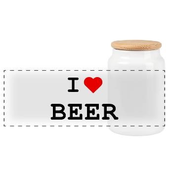 I love Beer - Ich liebe Bier - Panorama Keksdose mit Holzdeckel - Weiß - Vorne