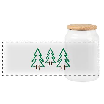 trees Christmas - Panoramic Cookie Jar with Wooden Lid - white - Front