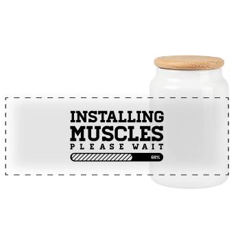 INSTALLING MUSCLES - PLEASE WAIT - Panorama Keksdose mit Holzdeckel - Weiß - Vorne