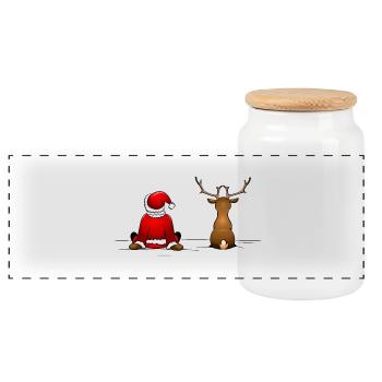 Santa Claus und Rudolph - Panorama Keksdose mit Holzdeckel - Weiß - Vorne