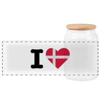 I love Danmark - Panoramic Cookie Jar with Wooden Lid - white - Front