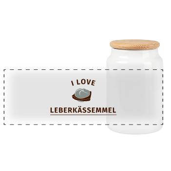 I love Leberkässemmel - Panorama Keksdose mit Holzdeckel - Weiß - Vorne