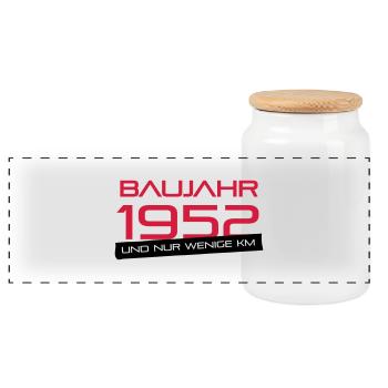 Nur wenige km - Baujahr 1952 - Panorama Keksdose mit Holzdeckel - Weiß - Vorne