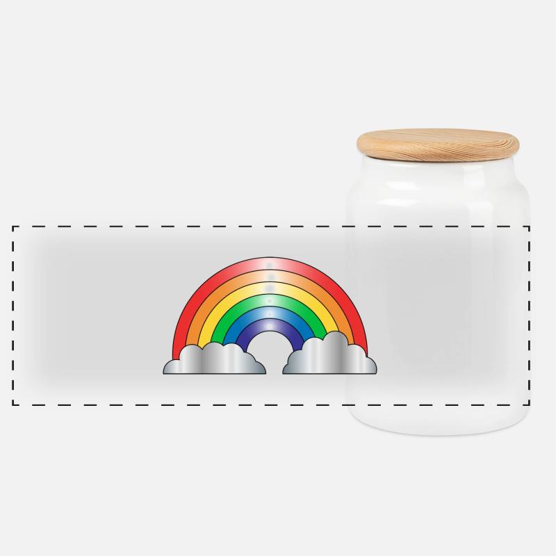 Regenbogen - Panorama Keksdose mit Holzdeckel - Weiß