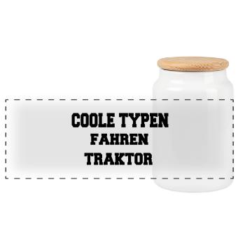 Coole Typen Fahren Traktor - Panorama Keksdose mit Holzdeckel - Weiß - Vorne