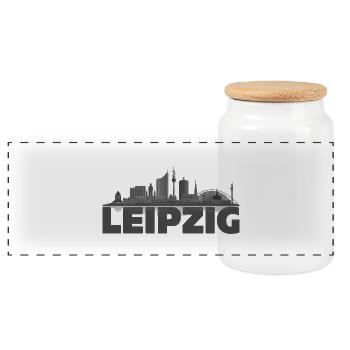Leipzig 03 - Panorama Keksdose mit Holzdeckel - Weiß - Vorne