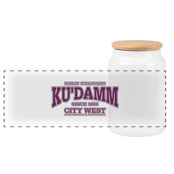 Berlin Ku'damm violett - Panorama Keksdose mit Holzdeckel - Weiß - Vorne
