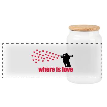 where is love - Panoramic Cookie Jar with Wooden Lid - white - Front