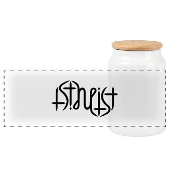 Atheist Ambigram - Original - Panorama Keksdose mit Holzdeckel - Weiß - Vorne