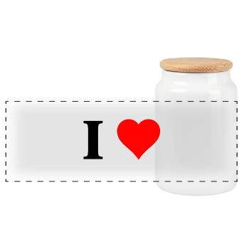 I love - Panoramic Cookie Jar with Wooden Lid - white - Front