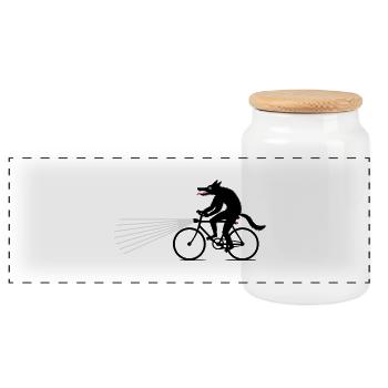 Wolf, Fahrrad - Panorama Keksdose mit Holzdeckel - Weiß - Vorne