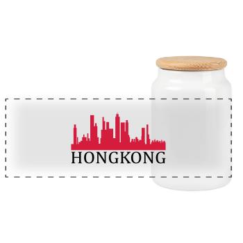hongkong - Panoramic Cookie Jar with Wooden Lid - white - Front