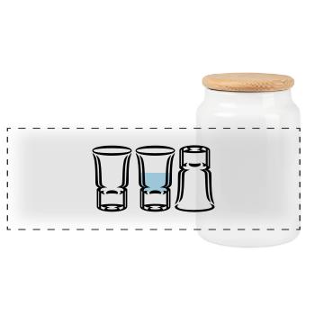 Drei Schnapsgläser / three shot glasses (2c) - Panorama Keksdose mit Holzdeckel - Weiß - Vorne