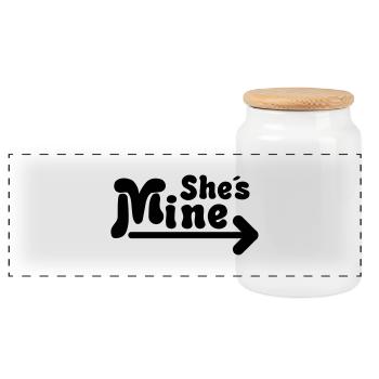 shes_mine_de1 - Panoramic Cookie Jar with Wooden Lid - white - Front