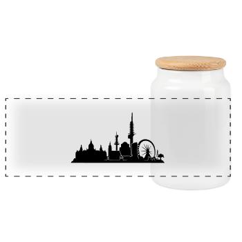 Hannover // Skyline // Silhouette // Skylineshirt - Panorama Keksdose mit Holzdeckel - Weiß - Vorne
