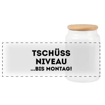 TSCHÜSS NIVEAU - BIS MORGEN - Panorama Keksdose mit Holzdeckel - Weiß - Vorne
