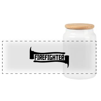 Firefighter Axt Logo - Panorama Keksdose mit Holzdeckel - Weiß - Vorne