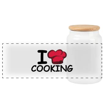 Chef Chef's Hat I Love Love - Panoramic Cookie Jar with Wooden Lid - white - Front