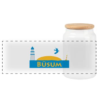 Büsum - Panorama Keksdose mit Holzdeckel - Weiß - Vorne