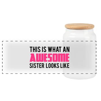 Sister - Panoramic Cookie Jar with Wooden Lid - white - Front