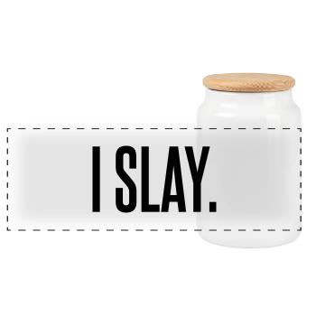 I slay - Panoramic Cookie Jar with Wooden Lid - white - Front