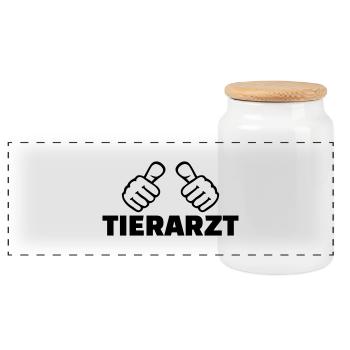Tierarzt - Panorama Keksdose mit Holzdeckel - Weiß - Vorne