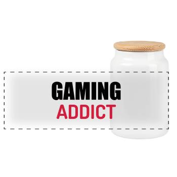 Gaming Gamer Video Game Player Geek - Panoramic Cookie Jar with Wooden Lid - white - Front