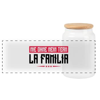familia nie ohne mein team - Panorama Keksdose mit Holzdeckel - Weiß - Vorne
