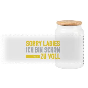 Bier - Sorry Ladys, zu voll - Panorama Keksdose mit Holzdeckel - Weiß - Vorne
