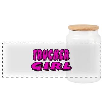 Trucker Girl - Boîte à biscuits avec couvercle en bois - blanc - Devant