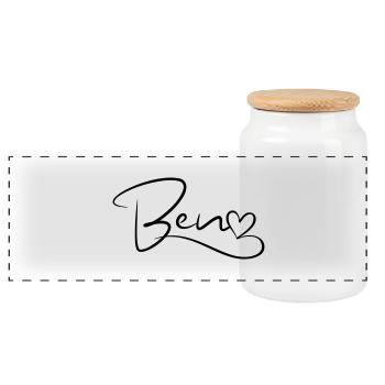Ben Last Name First Name Heart Decor - Panoramic Cookie Jar with Wooden Lid - white - Front