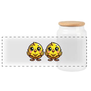 chicks - Panoramic Cookie Jar with Wooden Lid - white - Front