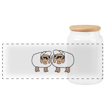 Zwei Schafe Sonnenbrille 2 Cappy Mütze Sommer Crew - Panorama Keksdose mit Holzdeckel - Weiß - Vorne