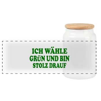 ich wähle grün und bin stolz darauf - Panorama Keksdose mit Holzdeckel - Weiß - Vorne