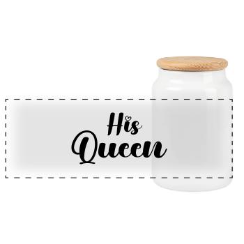his queen - Panoramic Cookie Jar with Wooden Lid - white - Front