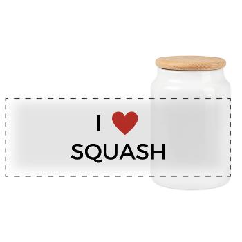 I love Squash / Ich liebe Squash T Shirt - Panorama Keksdose mit Holzdeckel - Weiß - Vorne