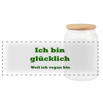 glücklicher Veganer - Panorama Keksdose mit Holzdeckel - Weiß - Vorne