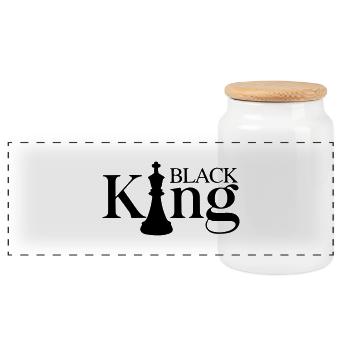 black king - Panoramic Cookie Jar with Wooden Lid - white - Front