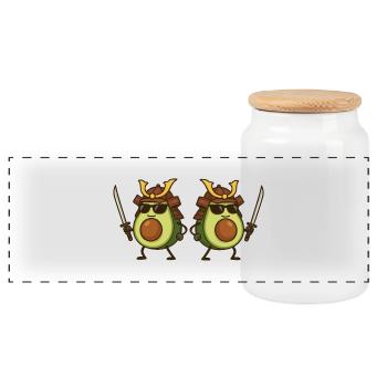 Avocado Samurai 2 - Panoramic Cookie Jar with Wooden Lid - white - Front