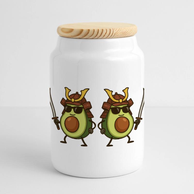 Avocado Samurai 2 Panoramic Cookie Jar with Wooden Lid
