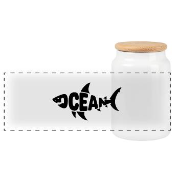 Ocean - Cool Shark Ocean Logo - Panoramic Cookie Jar with Wooden Lid - white - Front