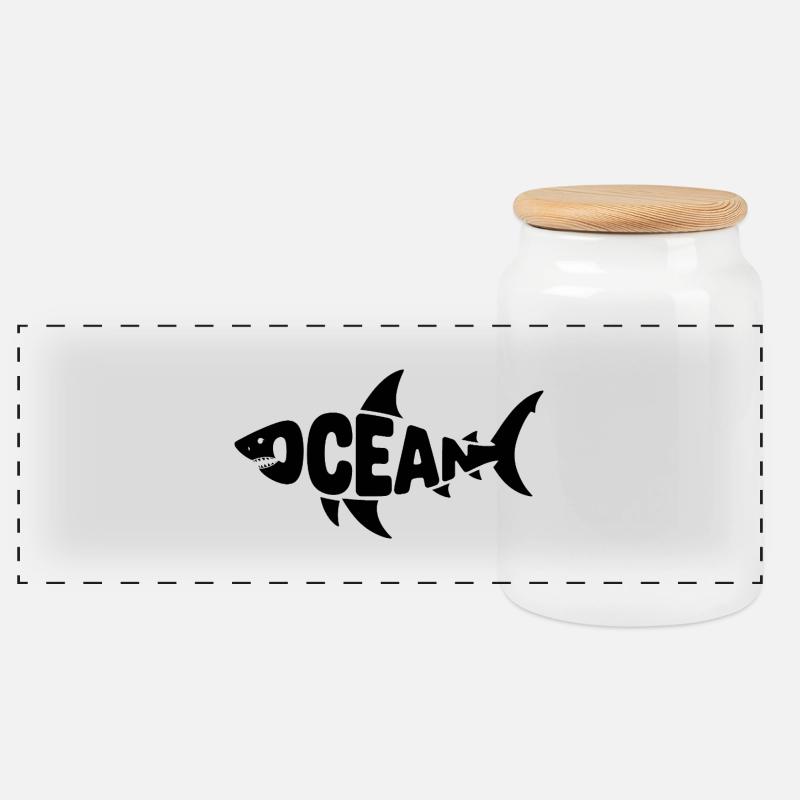 Ozean - Cooles Shark Ocean Logo - Panorama Keksdose mit Holzdeckel - Weiß