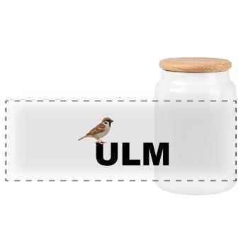 Ulmer Spatz Lentils with Spätzla Swabian - Panoramic Cookie Jar with Wooden Lid - white - Front