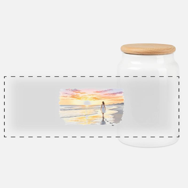 Flüstern des Sonnenuntergangs - Panorama Keksdose mit Holzdeckel - Weiß