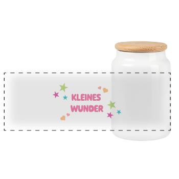 Little Miracle - Girl Gift - Baby Gift - Panoramic Cookie Jar with Wooden Lid - white - Front