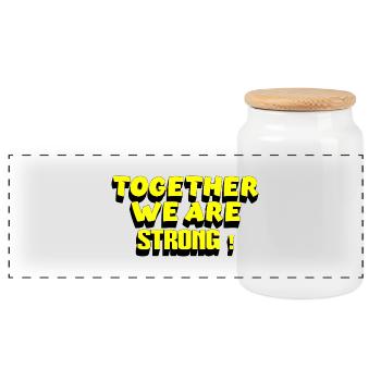 TOGETHER WE ARE STRONG – Retro Motivationsspruch - Panorama Keksdose mit Holzdeckel - Weiß - Vorne