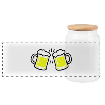 Toast beer Cheers - Panoramic Cookie Jar with Wooden Lid - white - Front
