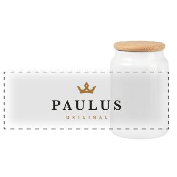 Logo original de la famille Paulus - Boîte à biscuits avec couvercle en bois - blanc - Devant