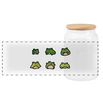 Adorable Cartoon Frogs - Panoramic Cookie Jar with Wooden Lid - white - Front