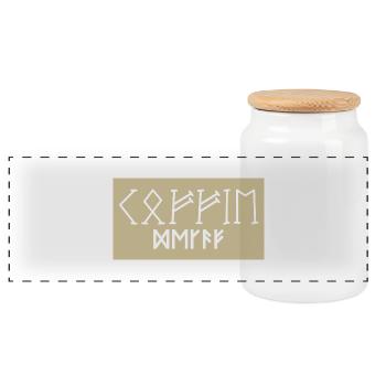 Etiquette Koffie Décaféiné en Runes - Boîte à biscuits avec couvercle en bois - blanc - Devant